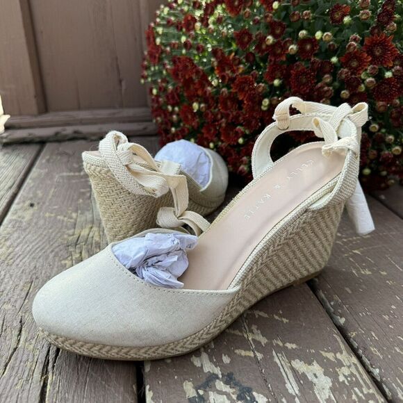 Kelly‎ & Katie Hanah Espadrilles Metallic Wrap  Cream Sandals Women Shoes Size 8 - Picture 5 of 15